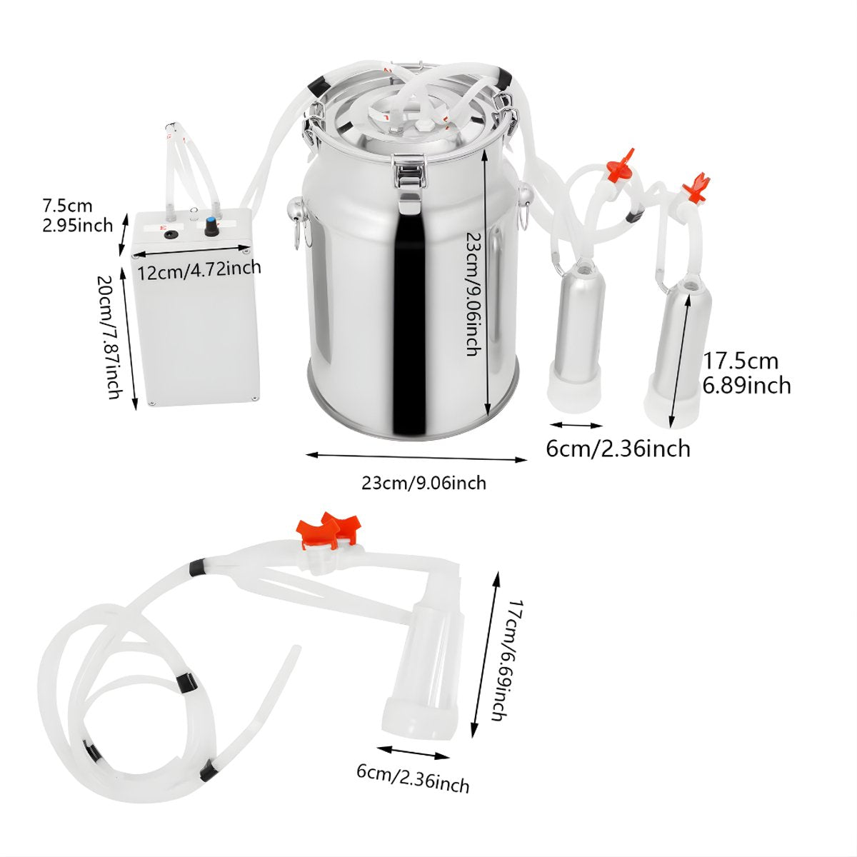 Melkmachine voor koeien - Melkproductie - Vacuumpomp - Voor melkproductie - Met roestvrijstalen emmer - 2-in-1, 10L