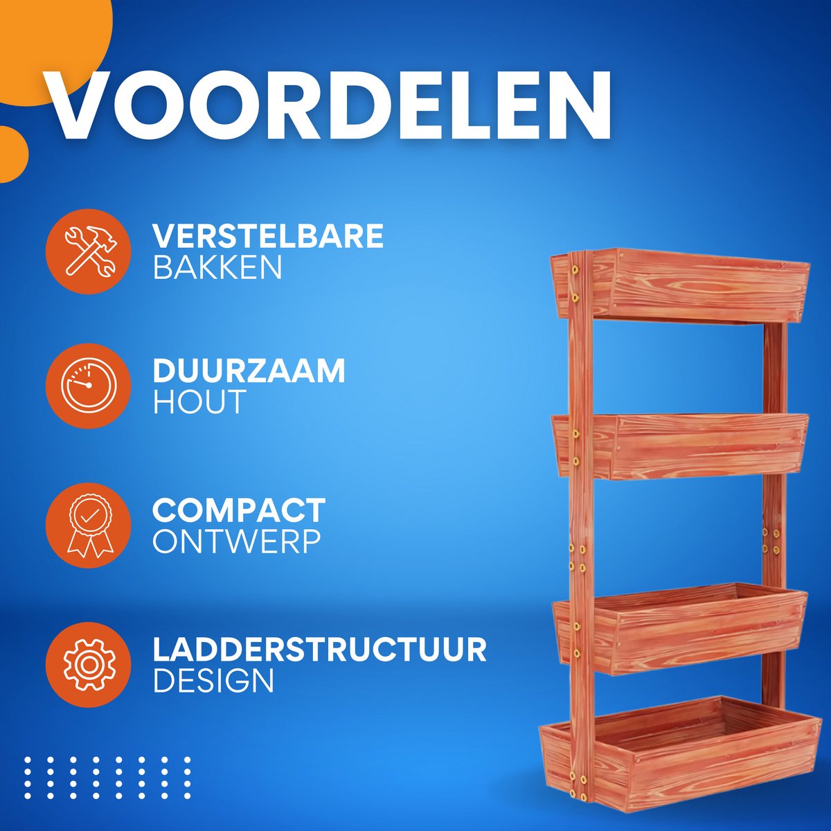 Tuinbed voor binnen en buiten - 4 lagen - Houten moestuin - Plantenbak - Tuibak voor bloemen - Tuinieren - 140x65cm