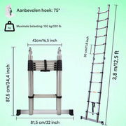 Telescopische Ladder Lucian - 1,9m - Uitschuifbare Multifunctionele Roestvrijstalen Ladder - Draagbare Stevige Zolderladder met EN131-standaard