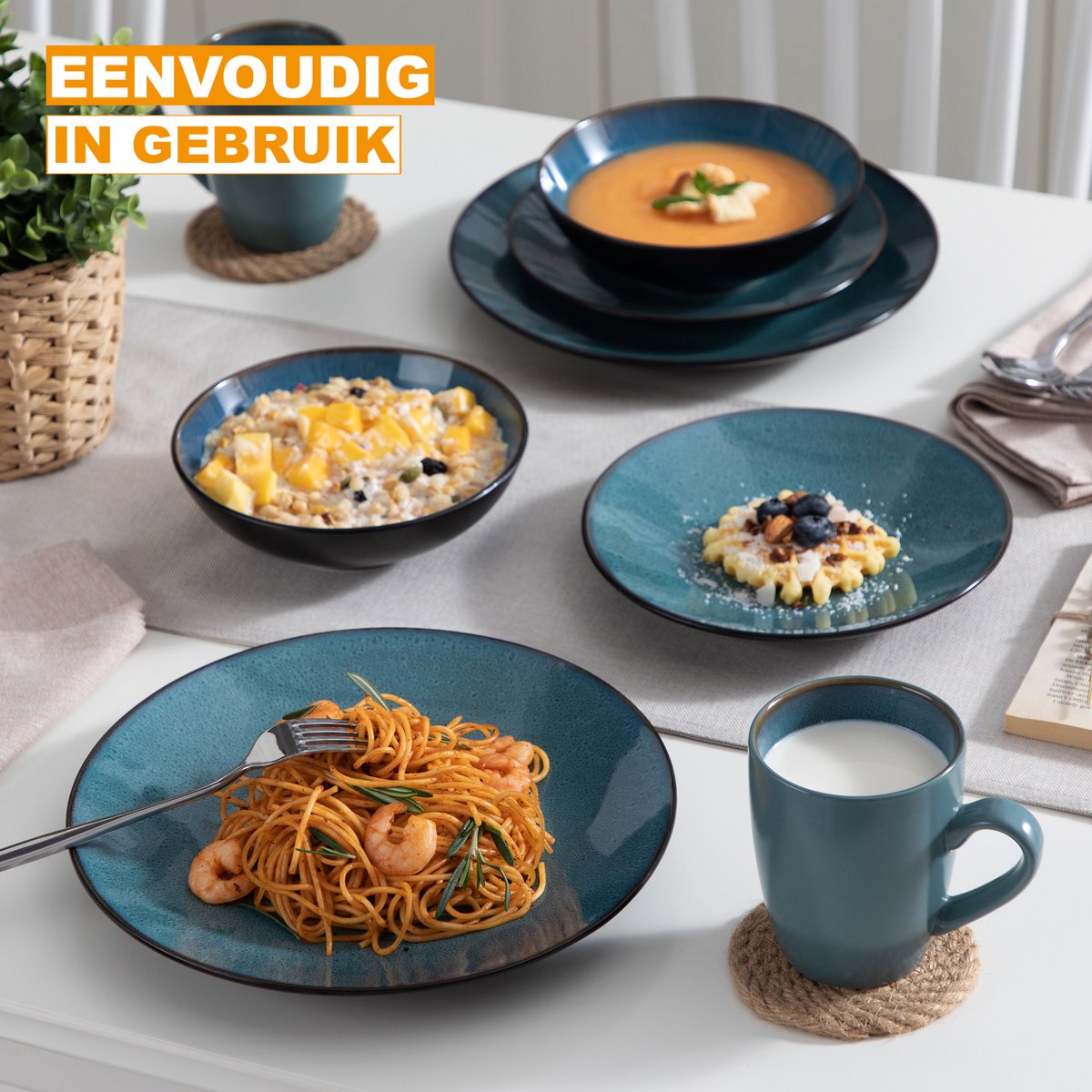 Mazizi Serviesset - 16 delig - 4 persoons - Groen - Dinerborden - Bordenset - Servies - Ontbijtborden - Diepe borden