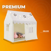 Kindertent - Speeltent - Voor Jongens & Meisjes (1-8 Jaar) - Speelhuis met Mat, Verlichting & Vlagbanner - Voor binnen - Inclusief Ramen - Beige