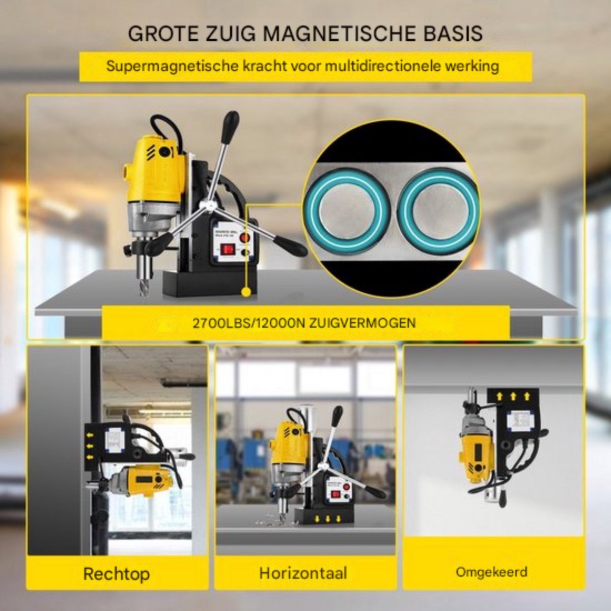 Magnetische Boormachine - Draagbare tafelboor - 1100W - Incl. 7-delige HSS Snijset - Tafelboormachine - Voor Metaalbewerking & Precisiegaten
