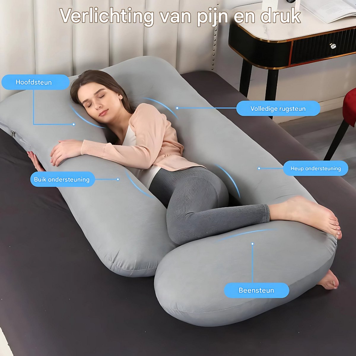 Verkoelend zwangerschapskussen - Ergonomisch - Lichaamskussen - Body pillow - Zijslaapkussen - Voedingskussen - Voor zijslapen - Roze