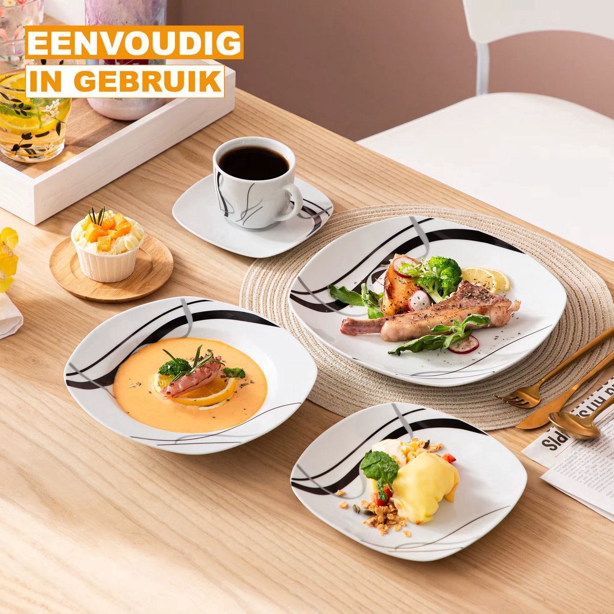 Regal Ovenschaal - 30 delig - 4 persoons - Wit - Dinerborden - Bordenset - Diepe borden - Ontbijtborden - Servies - Keukenservies – Kleurrijke presentatie