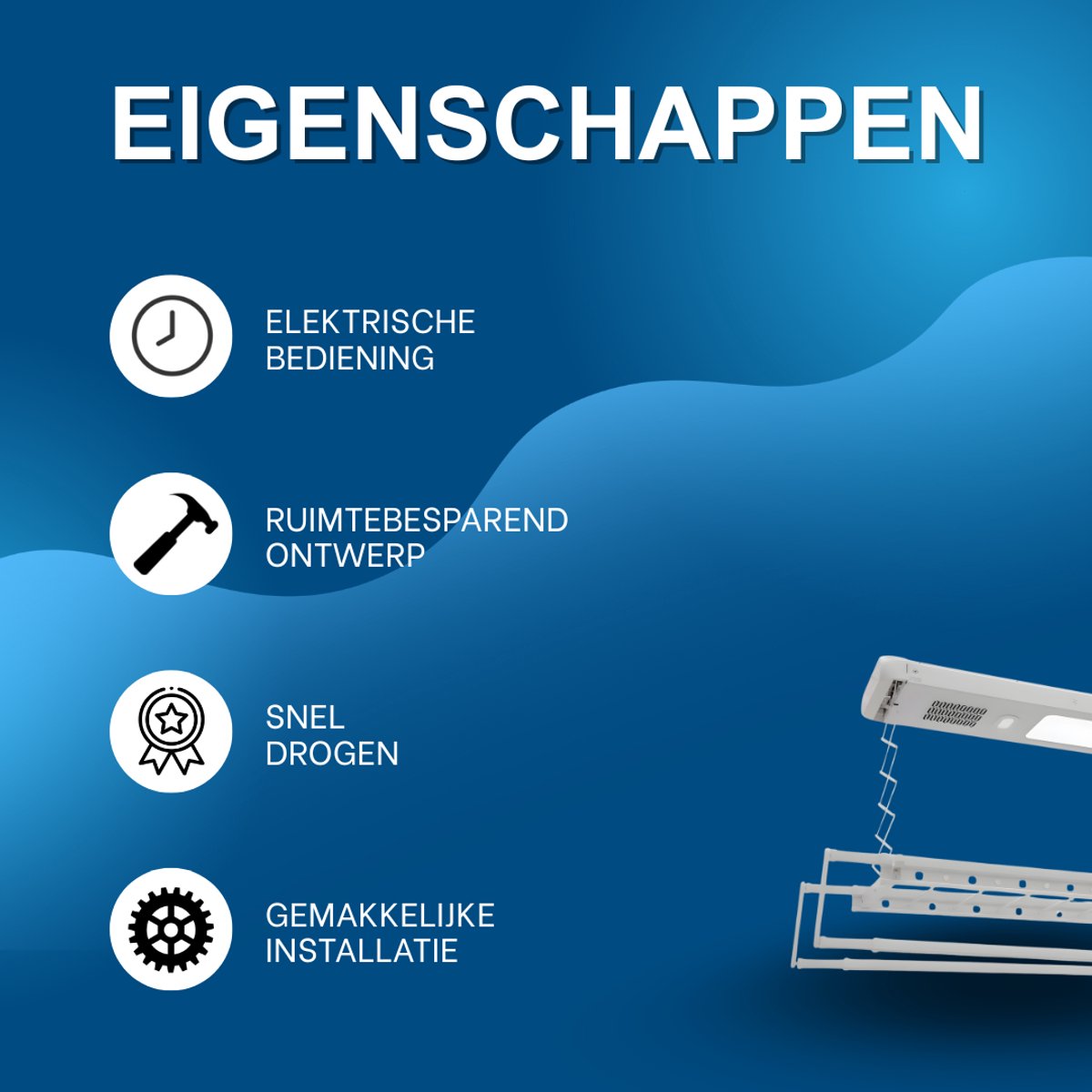 Elektrisch droogrek - Plafonddroogrek - Voor binnengebruik - Met afstandsbediening - Zilver