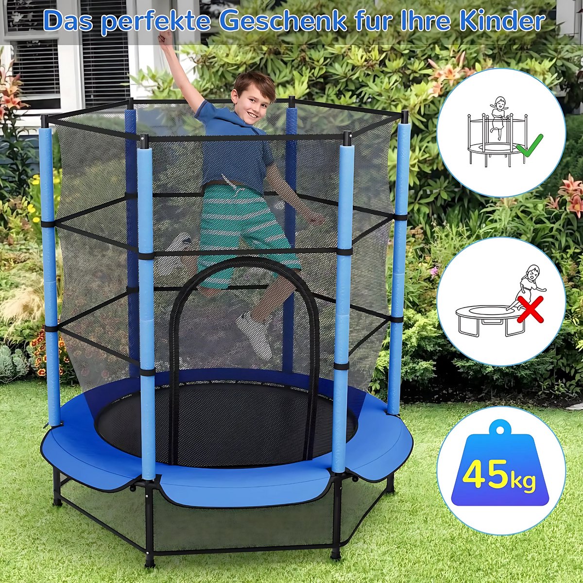Trampoline met veiligheidsnet - 140 cm - Voor kinderen - Kindertrampoline - Blauw - Buitenspeelgoed - Mini trampoline