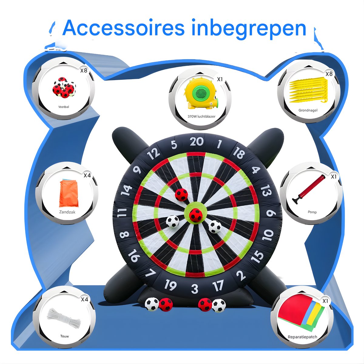 Gigantisch Opblaasbaar Voetbal Dartbord - Voor Kinderspeeltuin & Events - Inclusief 8 Voetballen - Hoge Kwaliteit - 3x3x1.4m