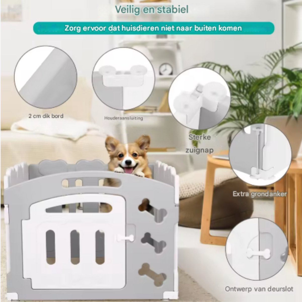 Puppyren - Hondenren - Hondenbench - 78x78x60cm - Met Afsluitbare Deur - Gerecycled Plastic - Puppybehuizing voor Konijnen en Dieren - Voor Binnen en Buiten - Lichtgrijs