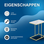 Marmeren Bijzettafel – Luxe Bank- en Laptoptafel – Goud