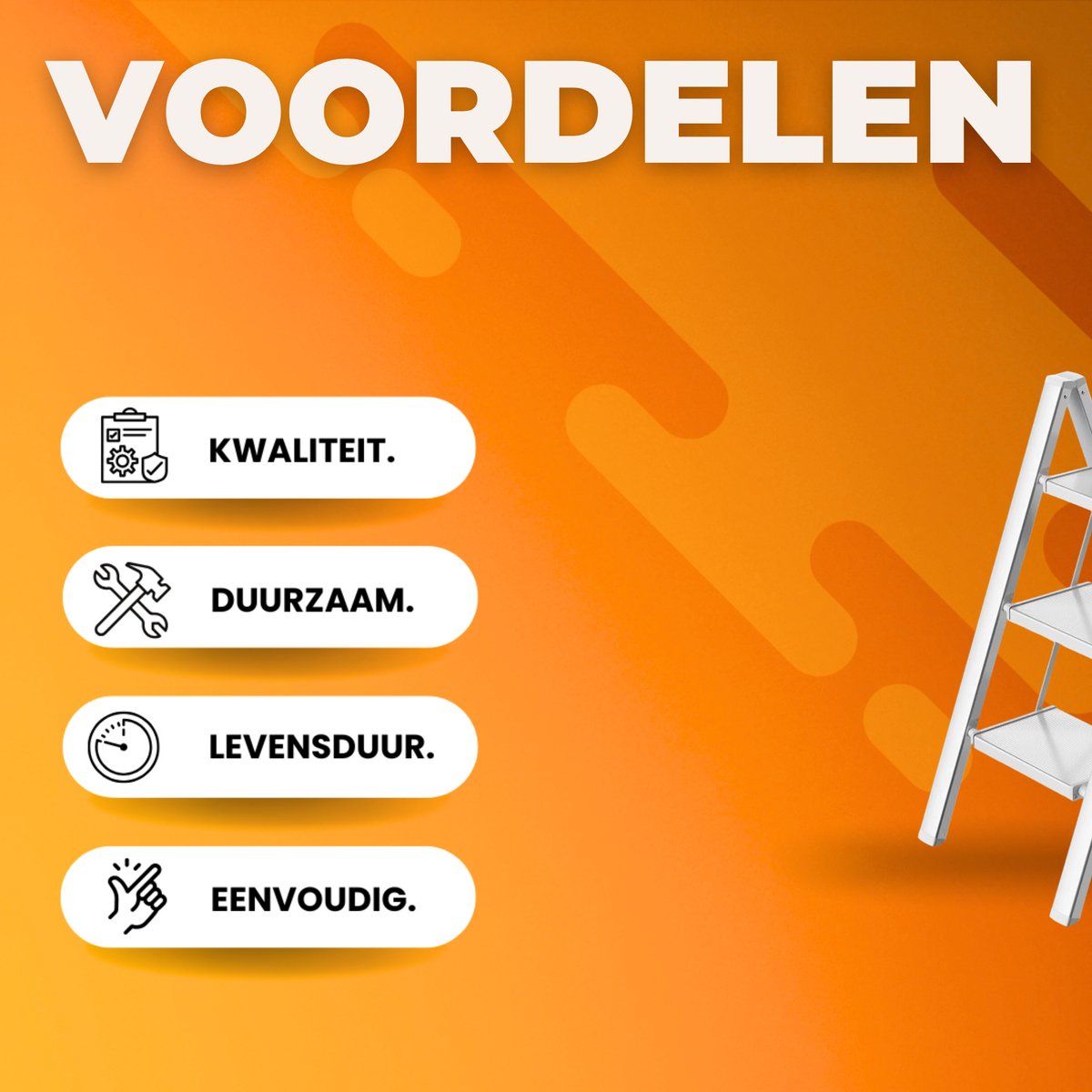 Aluminium Trapladder - 3-treden - Keukentrap - Huishoudtrap - Voor Huishoudelijk Gebruik - Veilig & Lichtgewicht Opstapje - Met Brede Stappen & Vouwbaar Design