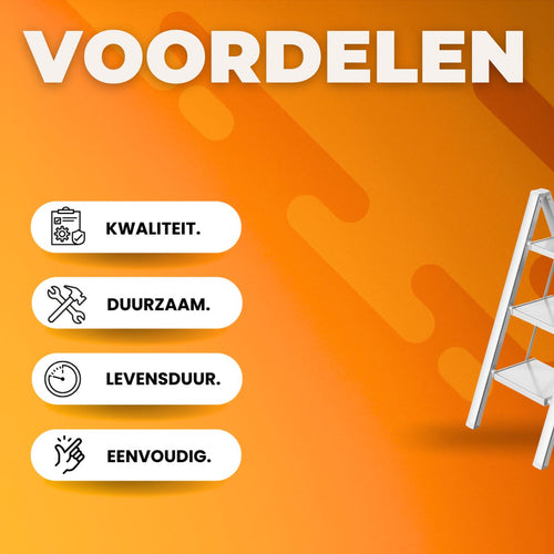 Aluminium Trapladder - 3-treden - Keukentrap - Huishoudtrap - Voor Huishoudelijk Gebruik - Veilig & Lichtgewicht Opstapje - Met Brede Stappen & Vouwbaar Design