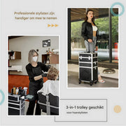 3-in-1 Rollende Make-up Trolley - Make up koffer - Kappers koffer - Beautycase - Voor Schoonheidssalons en visagie - Zwart