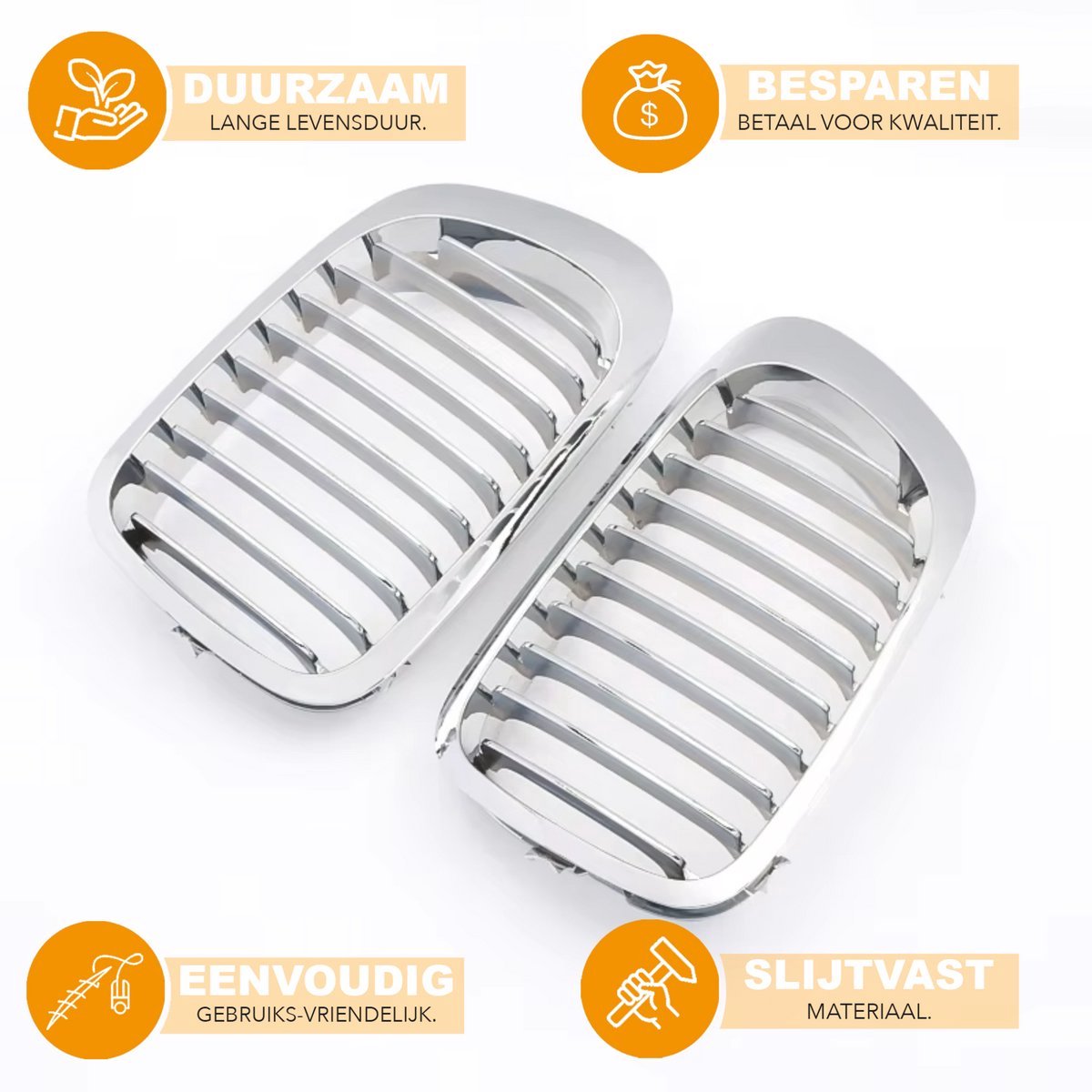 Grille Dynex - Voorbumper grille Deluxe - Chroom - Voor BMW E46 3 Serie Cabriolet (1999-2002) - Auto accessoires