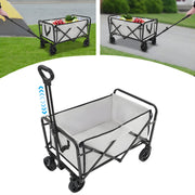 Opvouwbare Bolderkar – Bolderwagen - Voor strand, tuin en camping – Met wielen en duwstang – Khaki
