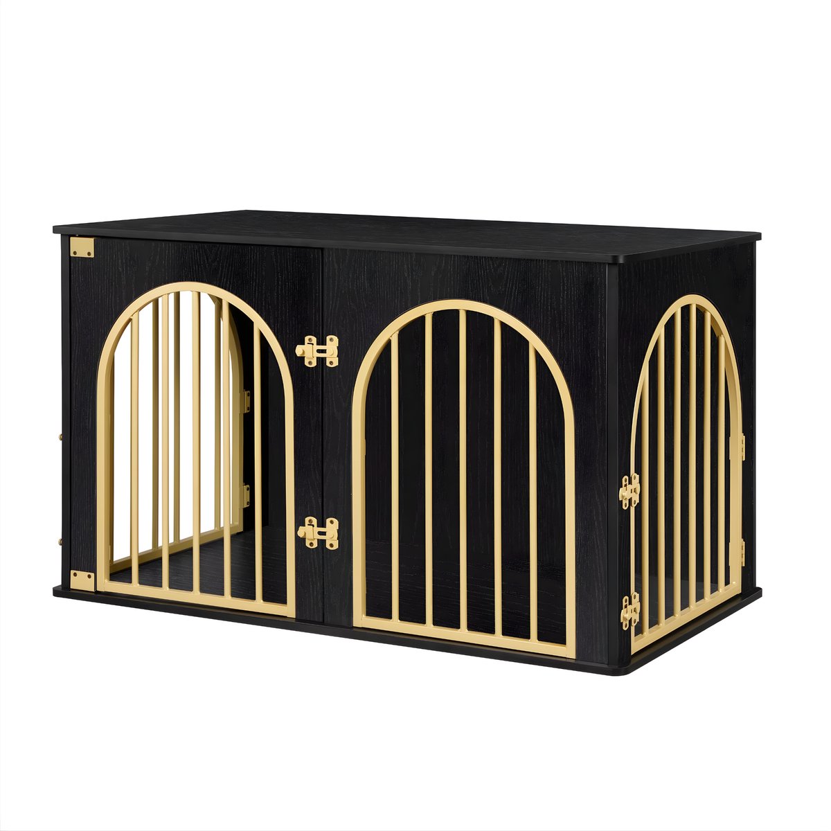 Hondenbench - Hondenkrat - Hondenkennel - Hondenhok - Voor Thuis & Binnengebruik - 3-Deurs - Zwart/Goud - 100cm