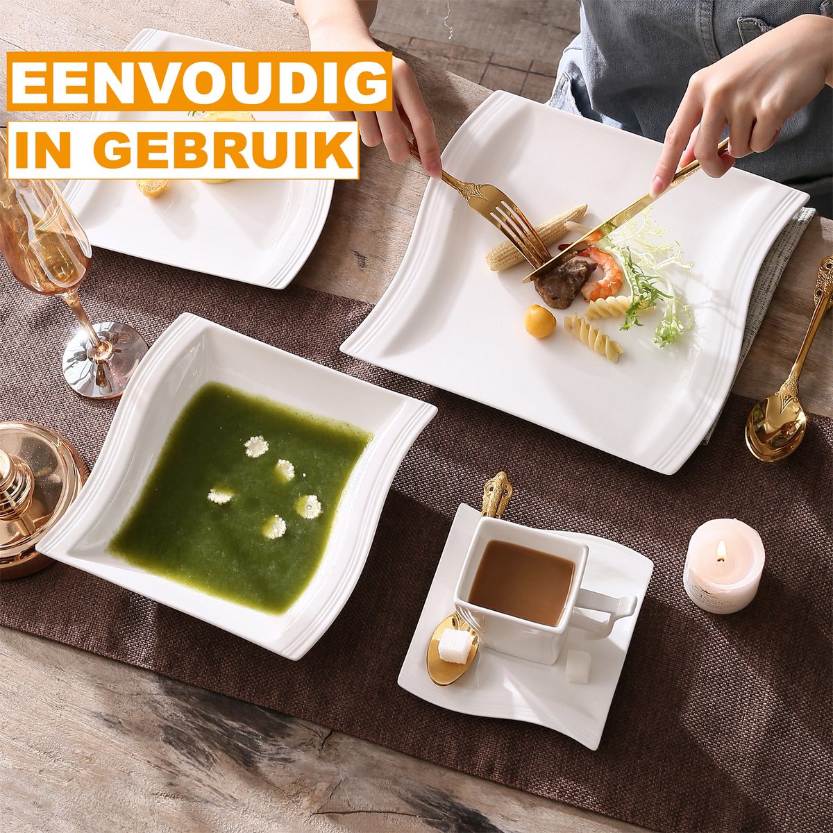 Exquisite Bordenset – 6 persoons – Wit Keramisch – Dinerborden – Ontbijtborden