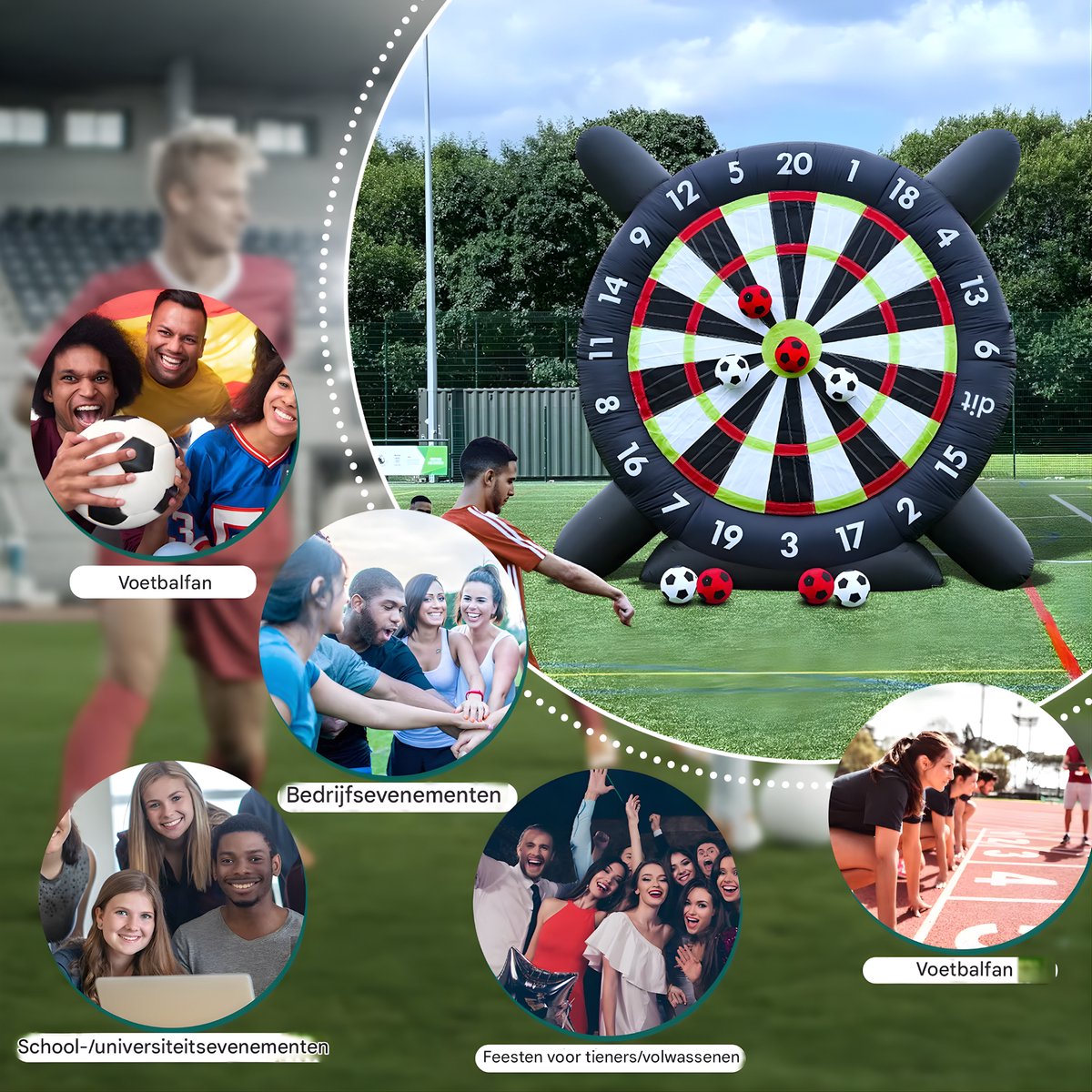 Gigantisch Opblaasbaar Voetbal Dartbord - Voor Kinderspeeltuin & Events - Inclusief 8 Voetballen - Hoge Kwaliteit - 3x3x1.4m