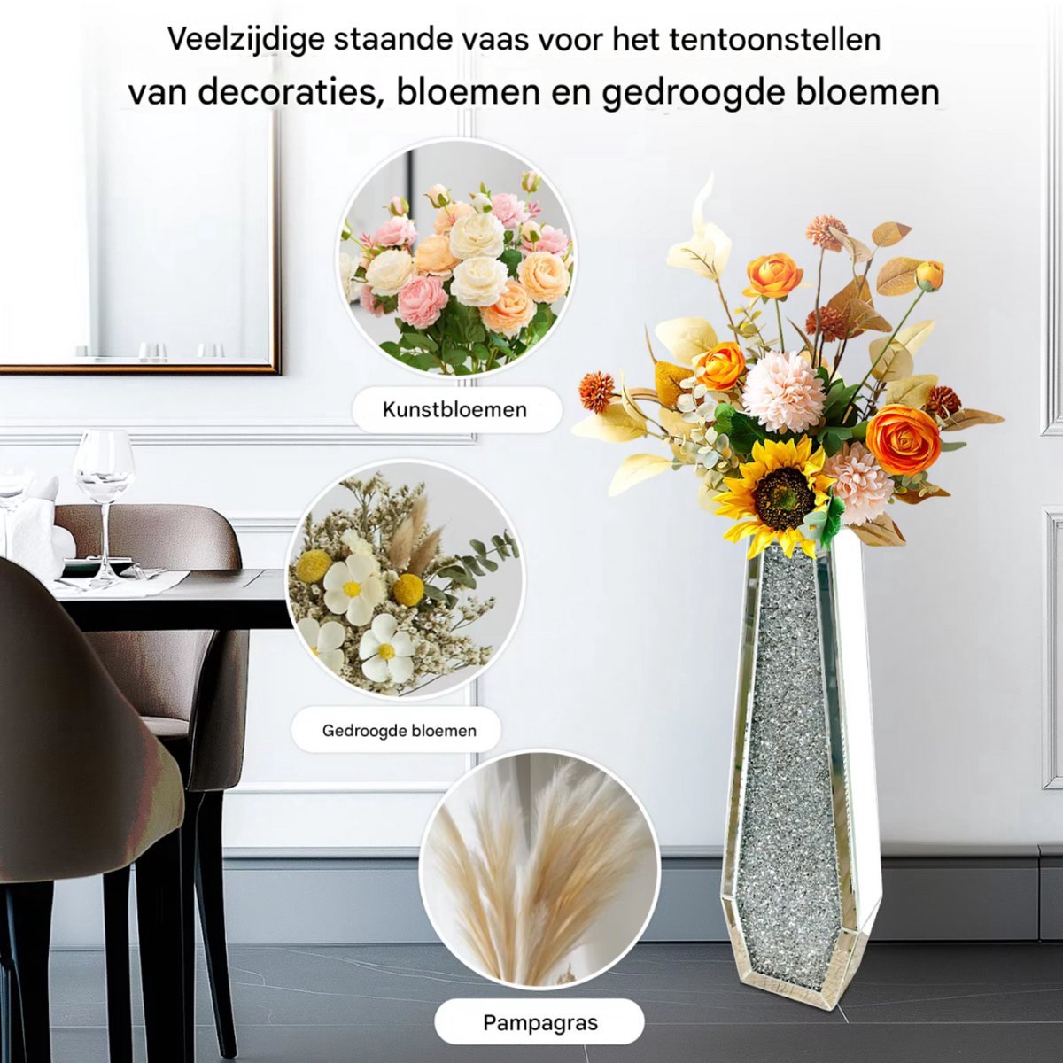 Decoratieve Vloervaas Opulence - Dublin - Grote hoge vaas - Voor Pampas Gras of Kunstbloemen - 68 CM - Voor binnen