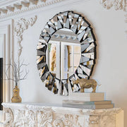 Wandspiegel Vortex - Voor Badkamer of Woonkamer - Unieke Sunburst Decoratieve Spiegel - 80 cm Zilver Afgeschuind Glas Accent Spiegel