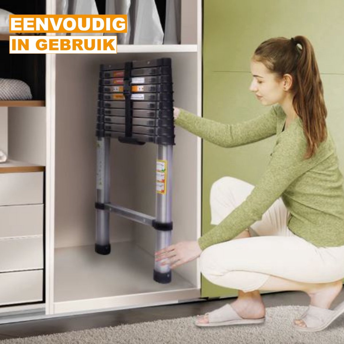 Telescopische Ladder Caverna - 3,2M - Multifunctioneel - Roestvrijstalen Uitschuifbare Ladder - Stevig en Draagbaar - EN131
