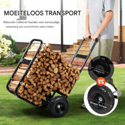 Brandhoutwagen - Houtkar - Houtkachel - Brandhoutrek - 67x52x110 cm - 113KG Capaciteit - Met Bungeetouw & Rubber Wielen