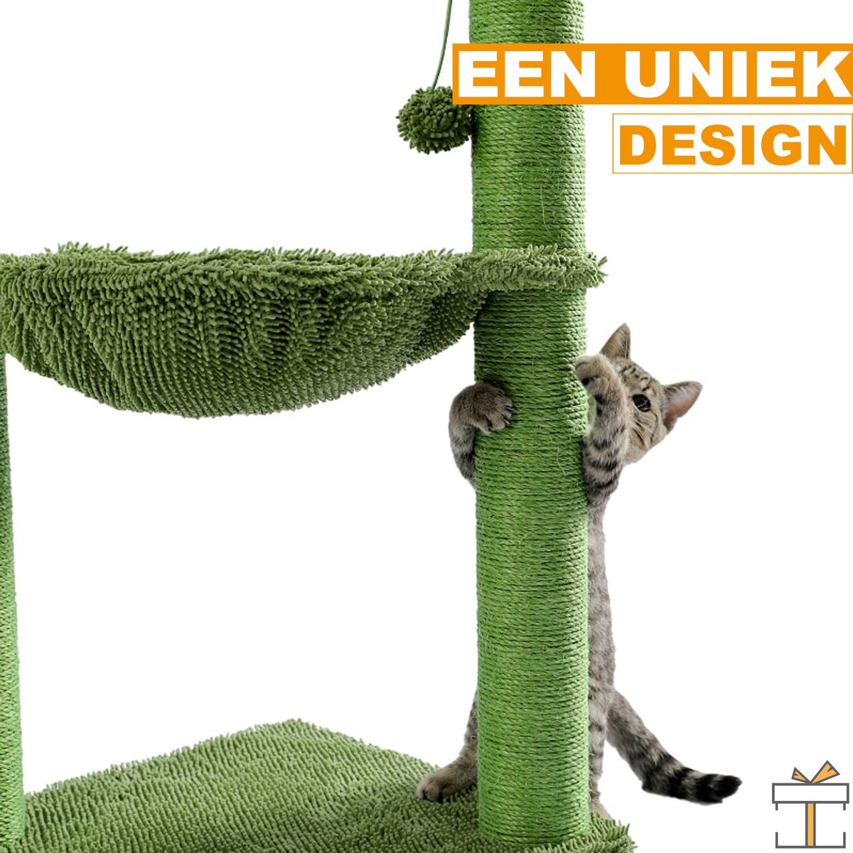 Happyment® Unieke Cactus Krabpaal voor Katten - Zachte Kattenmand hangmat - Kattenspeelgoed - Geschikt voor kleine kittens - 93 CM
