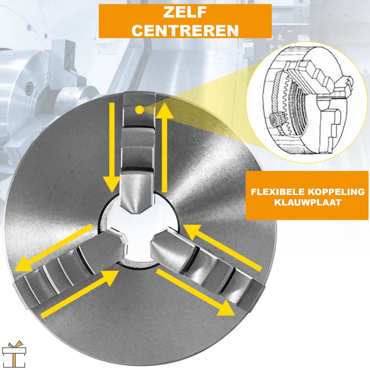 Klauwplaat - 100mm - Zelfcentrerend - Slijpen, frezen, draaien