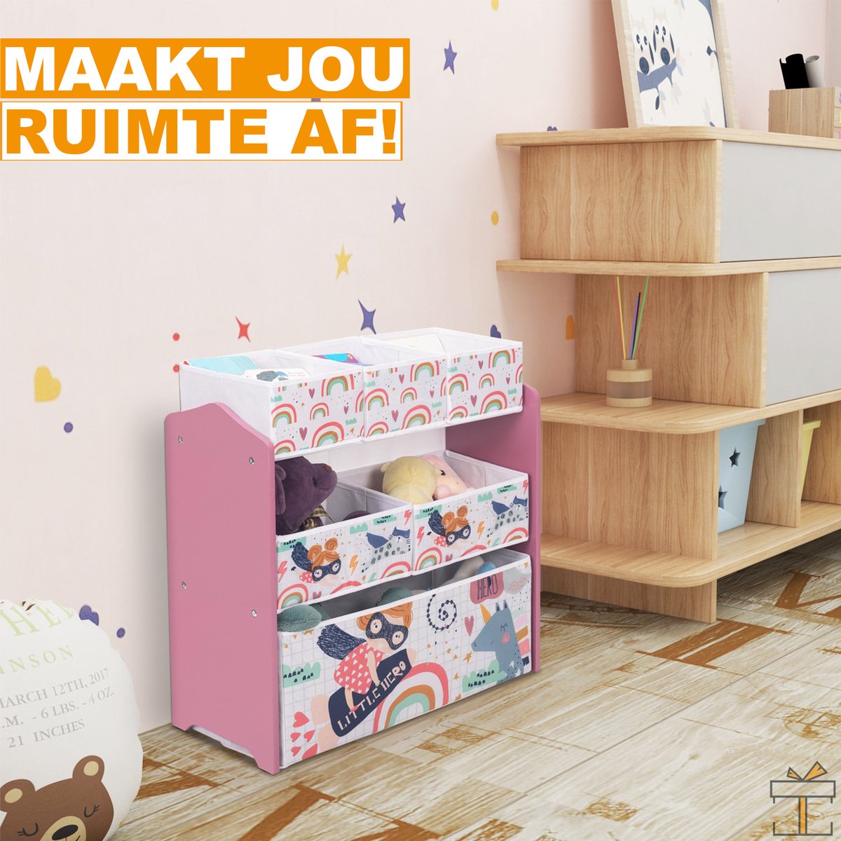 Happyment Speelgoedkast roze - Boekenkast voor kinderen - Kinderkamer - Opbergkast kind - Boekenrek - MDF - Black friday - Kerstcadeau