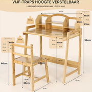 Kinderbureau met stoeltje - Kindertafel - Activiteiten tafel - Speeltafel Kinderbureau - In Hoogte Verstelbaar - Studeertafel voor Kinderen - Bamboe