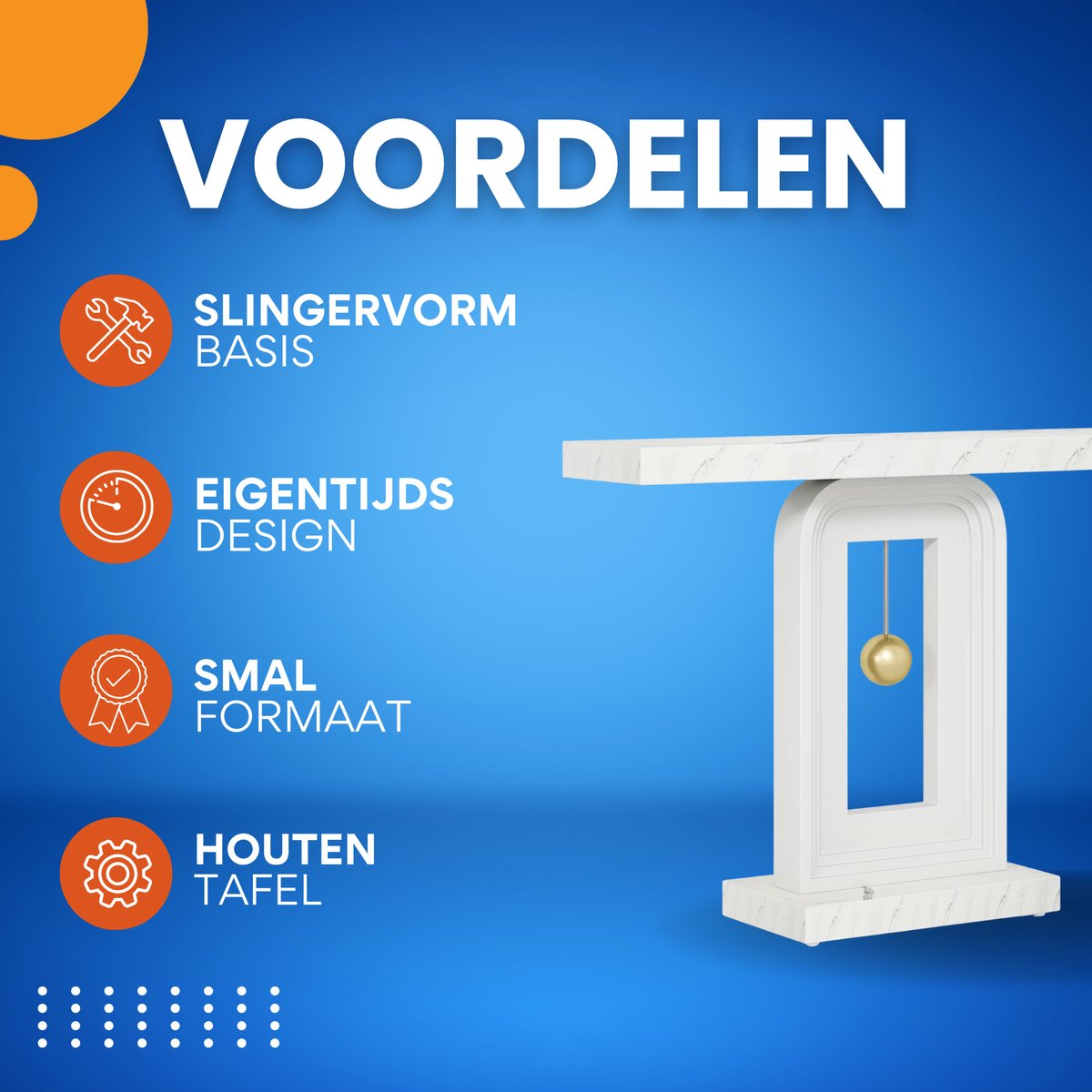 Moderne Wandtafel Marlero- 30 × 100 × 82 cm - Haltafel - Marmerlook - Consoletafel - Voor Gang en Woonkamer