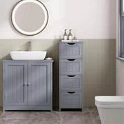 Badkamerkast Smal met 4 Laden - Vrijstaande Houten Kast 30x82x30 cm - Geschikt voor Badkamer & Woonkamer