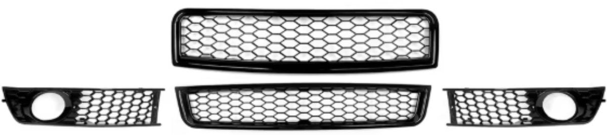 Grille RS Quorin - Zwart RS Stijl Voorste Bovenste Grill + Mistlicht Grille A4B6 - Voor Audi A4 B6 (2002-2005) - Auto Accessoires