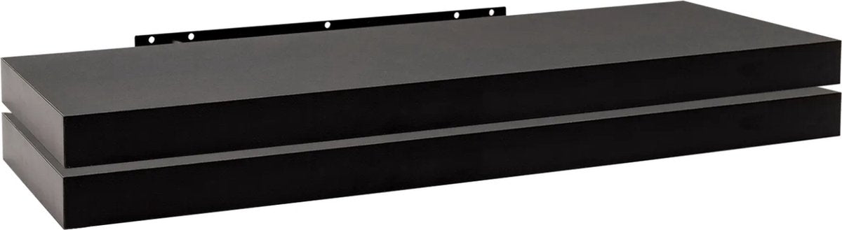Happyment Zwarte Wandplank - 60cm - Zwevende wandplanken tegen muur - Wandrek - Fotoplank kinderkamer - Boekenplank - Hout MDF - Set van 2