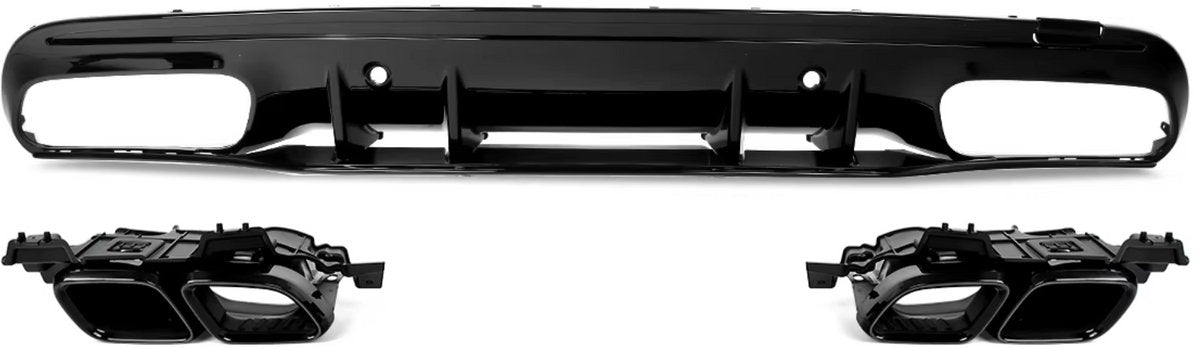 Achterbumper Diffuser Lip met Uitlaat Tips - Voor Mercedes C-Klasse W205 AMG-Lijn (2014-2021) - Auto Accessoires