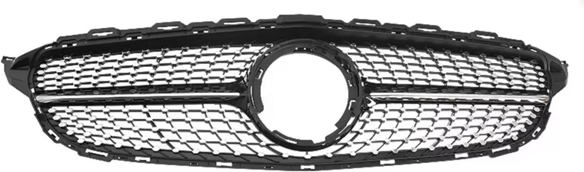 Voorbumper Grille - AMG Diamant Stijl - Gloss Zwart - Voor Mercedes C-Klasse W205 (2018+) - Auto Accessoires