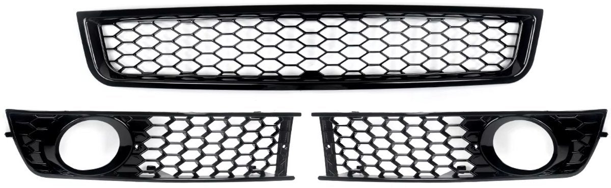 NitroMesh GrilleKit - Mistlichtgrill + Ondergrille - Voorbumper - Voor Audi A4 B6 Sedan (2002-2005) - Set van 2 - Auto Accessoires