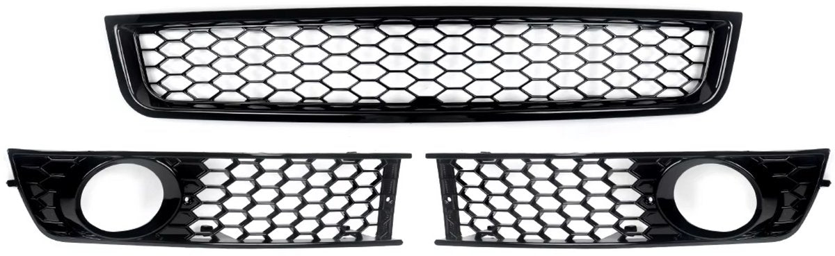 Mistlichtgrill + Ondergrille - Voorbumper - Voor Audi A4 B6 Sedan (2002-2005) - Set van 2 - Auto Accessoires