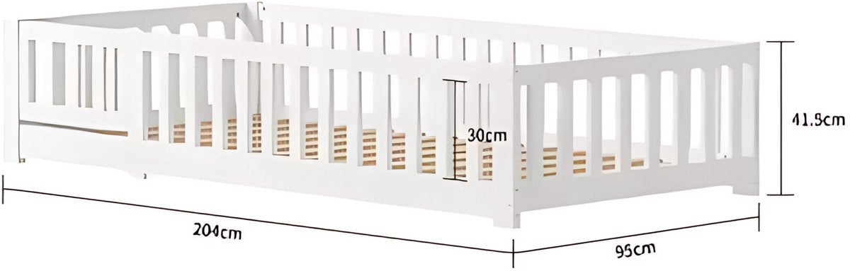 Opulence Kinderbed 90 x 200 cm - Voor Kinderen - Huisbed jongens en meisjes - Peuterbed - Met lattenbodem en valbeveiliging - Zonder matras