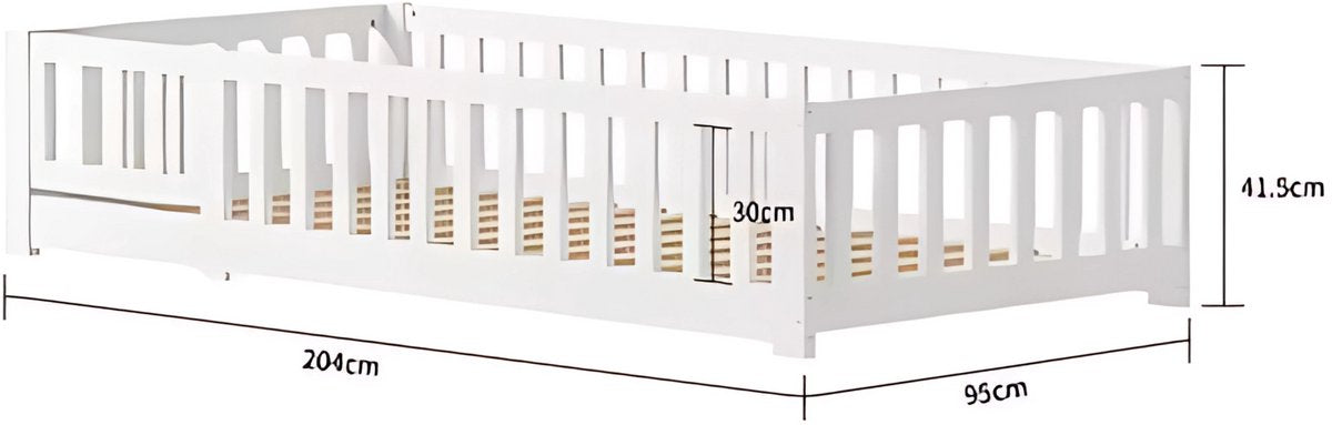 Kinderbed 90 x 200 cm - Voor Kinderen - Huisbed jongens en meisjes - Peuterbed - Met lattenbodem en valbeveiliging - Zonder matras