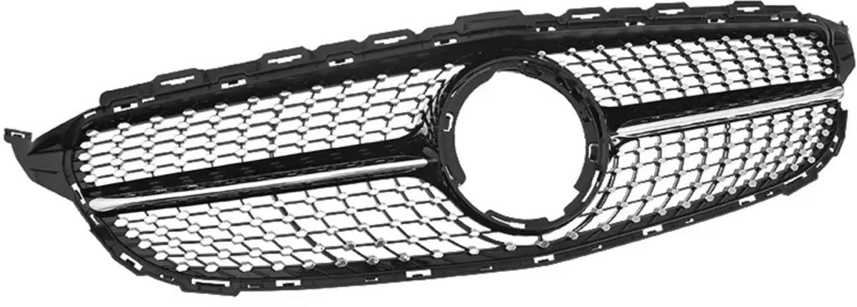 Stratos DiamantGrille - Voorbumper Grille - AMG Diamant Stijl - Gloss Zwart - Voor Mercedes C-Klasse W205 (2018+) - Auto Accessoires