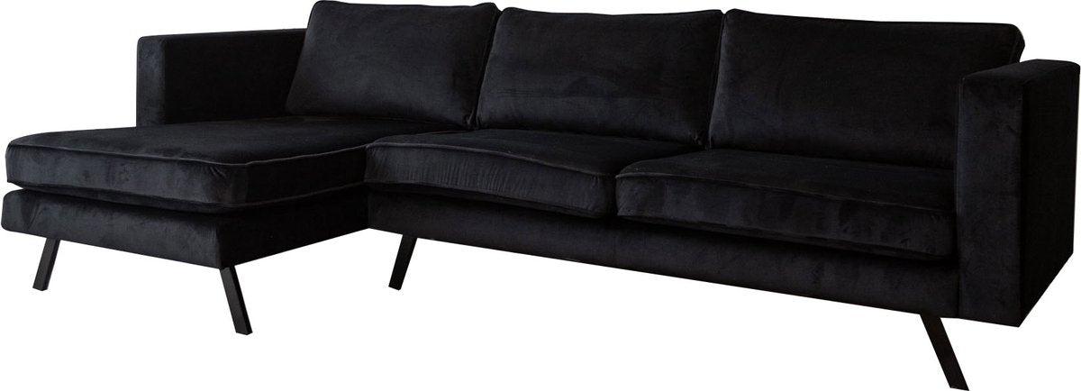Happyment Hoekbank deluxe - Velvet - 3 zits - Bank - loungebank - lichtgrijs - 150x270 cm - Zwart