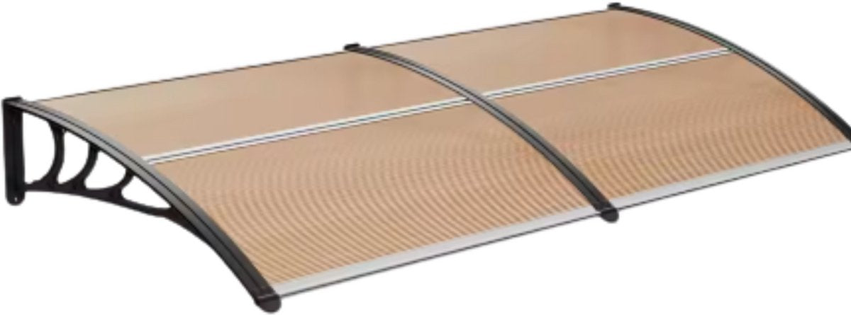 Deurluifel 190cm - Voordeurluifel - Zwart/bruin - Gebogen - Zonnescherm - Balkon luifel - Buitenluifel