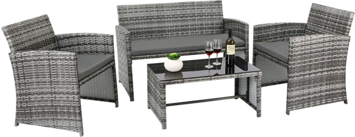 Happyment® Tuinset 4 persoons - Tuintafel met stoelen - Wasbare kussens - Tuinsets - Loungeset tuinmeubels - Black friday