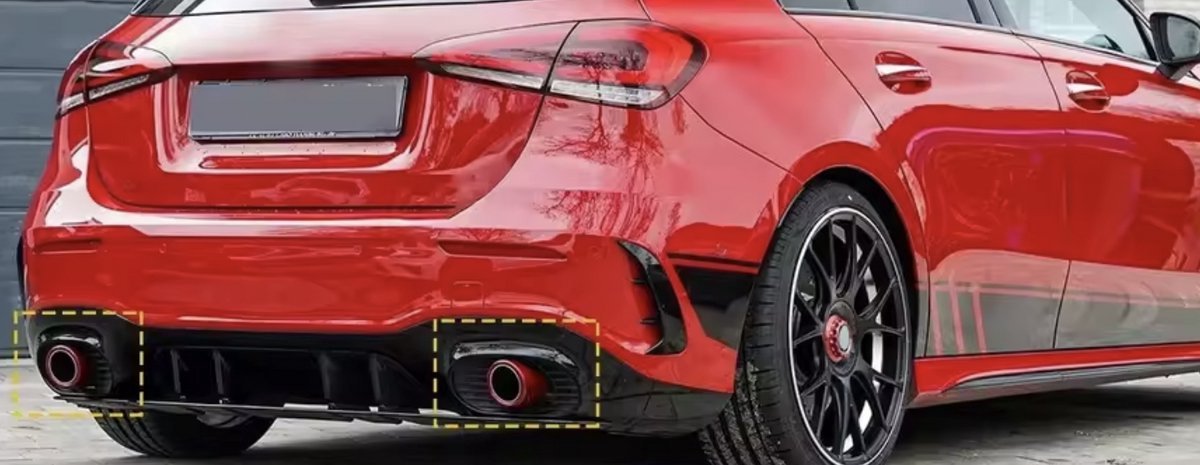 Diffuser Set Nitronox - Achterdiffuser en Uitlaatpijp - Voor Mercedes A-Klasse W177 AMG A35 Look (2018+) - Zwart - Auto Accessoires