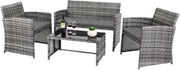 Tuinmeubelset - Buitentafel en Stoelen - 4-delige - 3-zits Bank met 1 Glazen Tafel - Terrasmeubilairset voor Buiten & Tuin