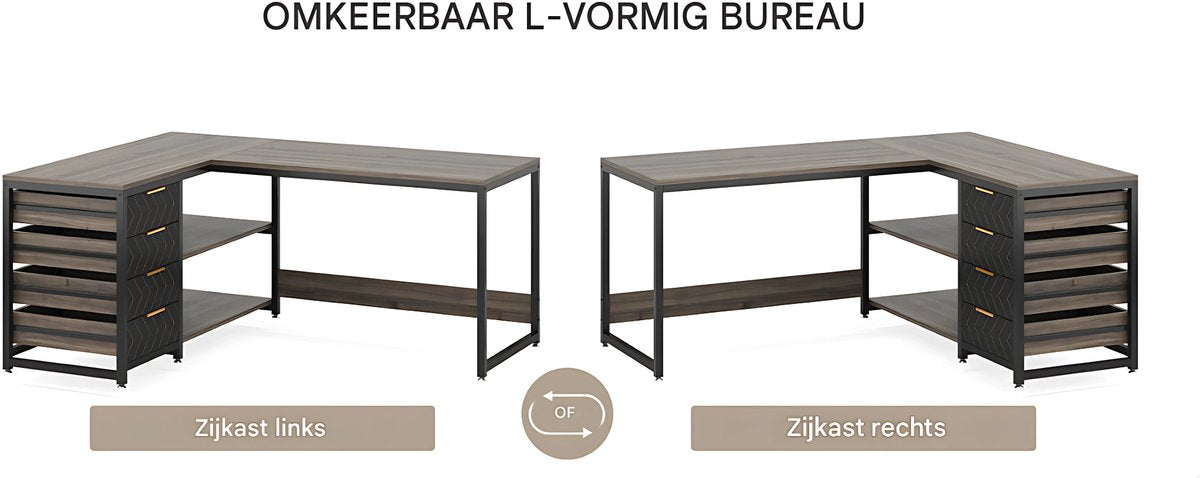 Hoekbureau Dublin - Computerbureau - 150cm - Bruin - Voor thuis of werk - Hout en metaal