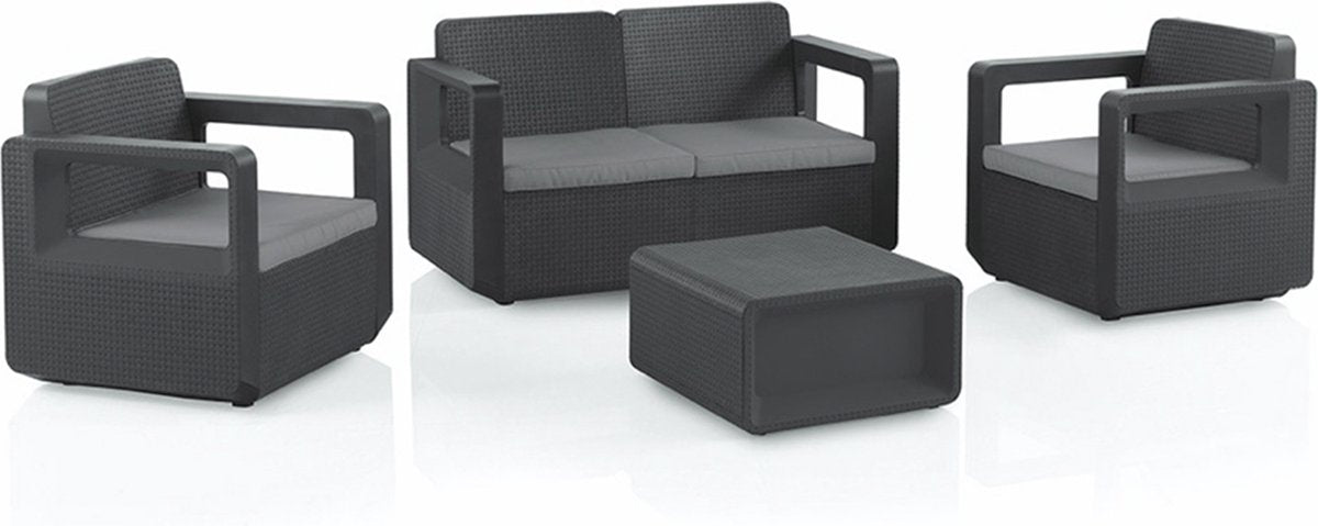 Happyment Luxe tuinset - 4 persoons - Loungeset tafel - Wasbare kussens - Tuinsets - Tuintafel met stoelen - Tuinmeubels