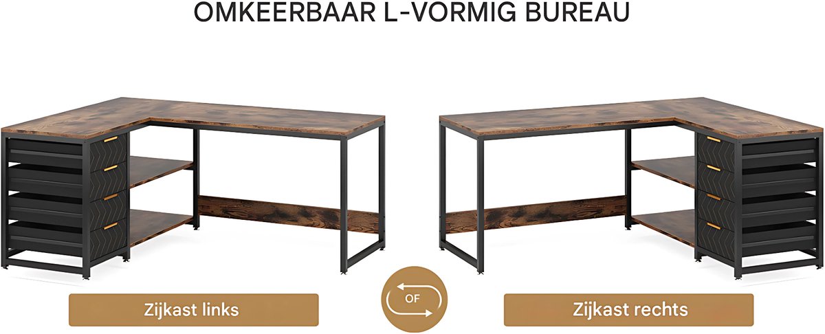 Hoekbureau Dublin - Computerbureau - 150cm - Grijs - Voor thuis of werk - Hout en metaal