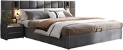Hydraulisch Bed 180x200 cm - Voor Slaapkamer - Met LED-verlichting, USB-poorten & Verstelbaar Hoofdeinde - Fluweel in Grijs Schaakbordpatroon