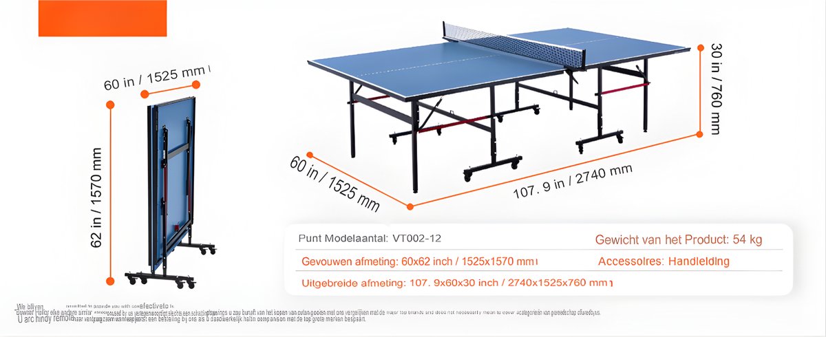 Professionele Opvouwbare Tafeltennistafel - Pingpongtafel - Voor Indoor & Thuisgebruik - MDF Speeloppervlak - Dikte 12mm